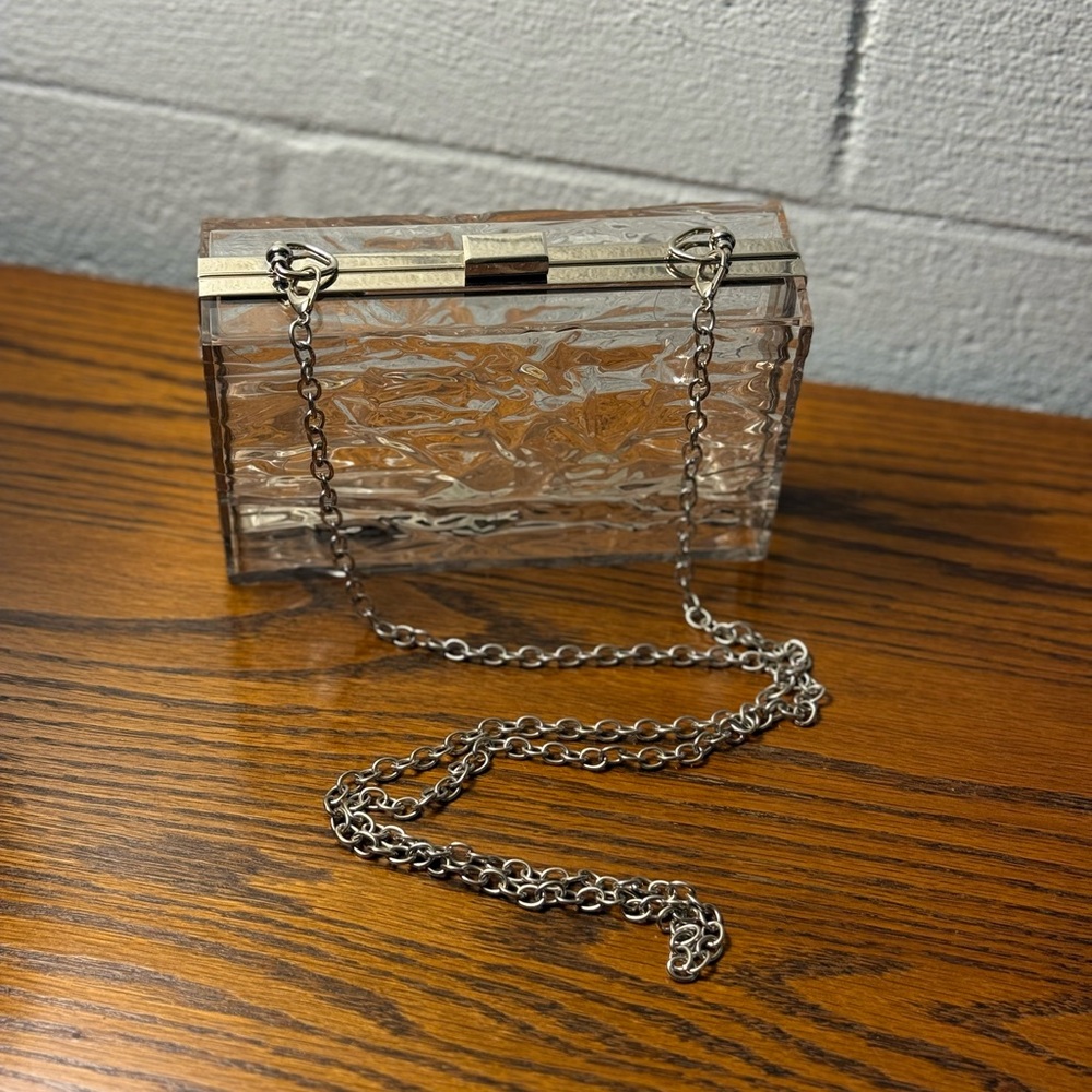 Clear Evening Clutch | Ripple Texture | Silver Hardware | Wedding Unique